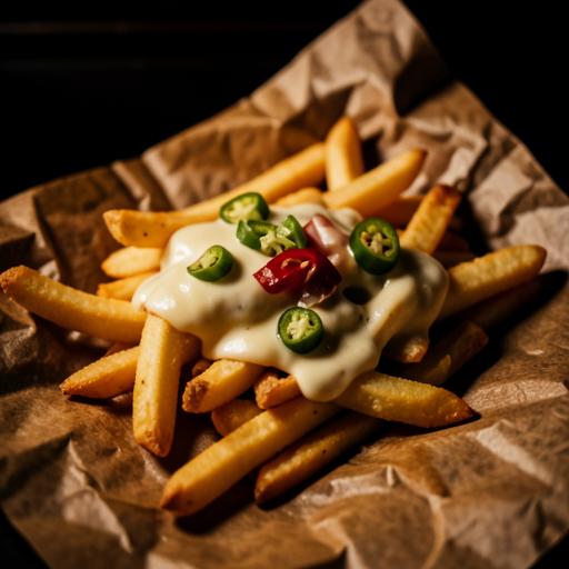 Loaded fries with cheese and jalapeños